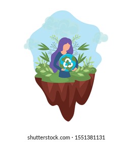 renewable energy, woman with planet earth vector illustration design