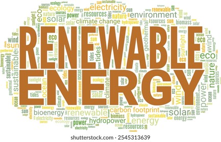 Energia renovável palavra nuvem design conceitual isolado no fundo branco.