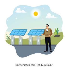 Renewable and environmentally friendly energy. Entrepreneurs introduce solar panels for environmentally friendly sources of electricity.