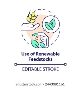 Renewable feedstocks use multi color concept icon. Sustainable resources. Regenerative materials. Round shape line illustration. Abstract idea. Graphic design. Easy to use presentation, article