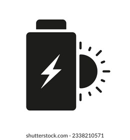 Renewable Green Alternative Energy Silhouette Icon. Solar Battery Glyph Pictogram. Sun Light Sustainable Power Symbol. Ecological Technology, Ecologism Solid Sign. Isolated Vector Illustration.