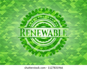 Renewable green emblem. Mosaic background