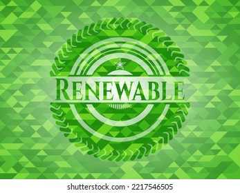 Renewable green emblem with mosaic ecological style background. Vector Illustration. Detailed. 