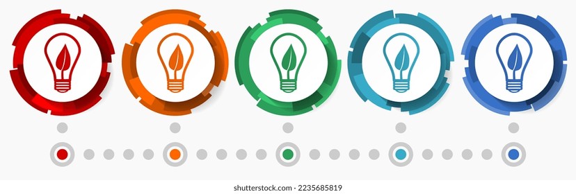 Renewable, green energy concept vector icon set, modern design abstract web buttons in 5 color options, infographic template