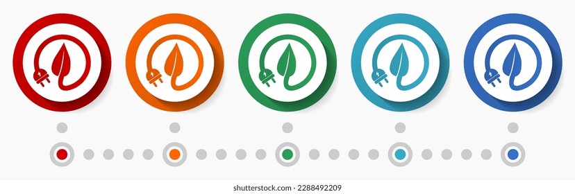 Renewable, green energy concept vector icon set, flat design colorful buttons, infographic template in 5 color options