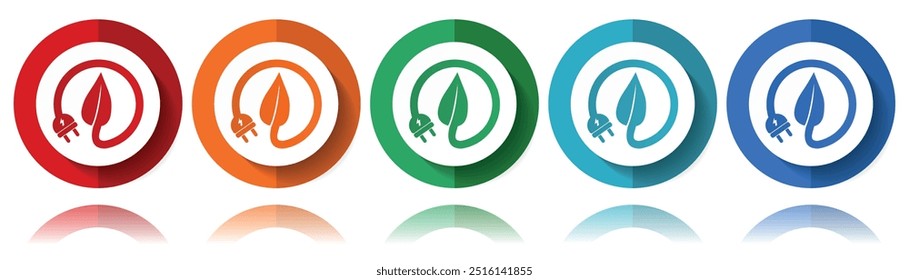 Renewable, green energy, electricity, leaf vector icons, flat icon set for logo design, webdesign and mobile applications, colorful web button collection in eps 10