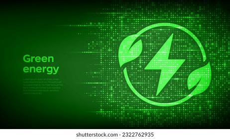 Icono de energía verde renovable hecho con señales de electricidad. Concepto de tecnología de energía alternativa limpia. Combustible alternativo. Fuentes de energía para el desarrollo sostenible y renovable. Ilustración del vector