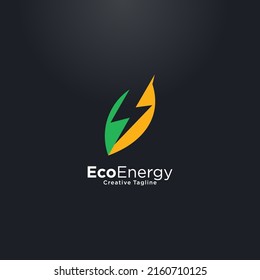 Renewable green energy logo template design. Electric charge leaf icon. Sustainable eco power company symbol. 