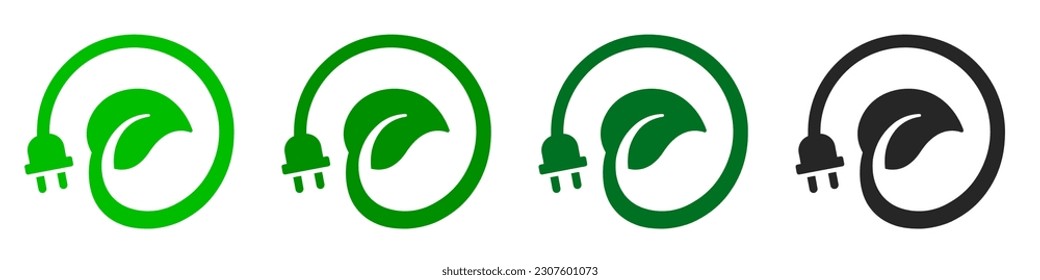 Símbolo de ahorro de energía verde renovable. Señal de vector ecológico Plug and Leaf. Símbolo de carga de energía eléctrica.
