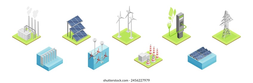 Renewable Green Energy Source Technology and Facility Vector Set
