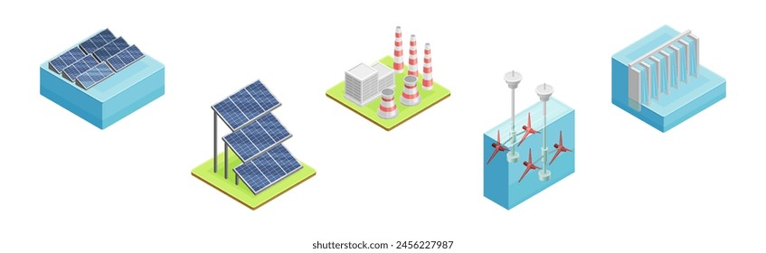 Renewable Green Energy Source Technology and Facility Vector Set