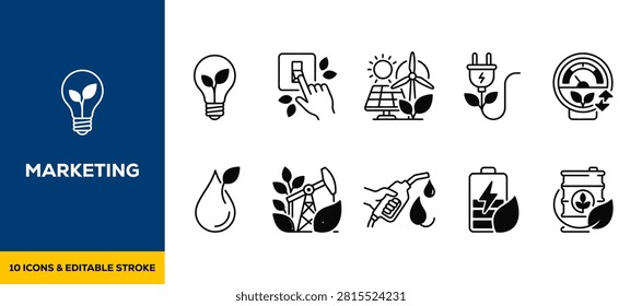 Renewable Green Energy Sources Solar Panels and Eco Friendly Technology Symbols Flat Vector Illustration Icon Bundle Set High Resolution