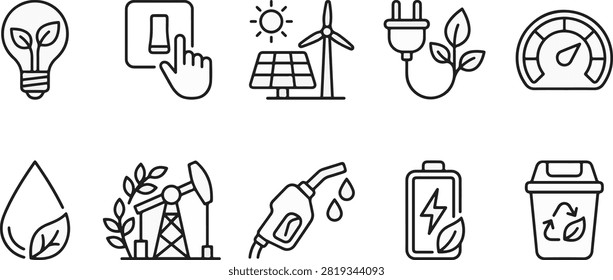 Renewable Green Energy Sources Solar Panels and Eco Friendly Technology Symbols Flat Vector Illustration Icon Bundle Set High Resolution