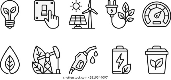 Renewable Green Energy Sources Solar Panels and Eco Friendly Technology Symbols Flat Vector Illustration Icon Bundle Set High Resolution