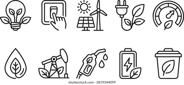 Renewable Green Energy Sources Solar Panels and Eco Friendly Technology Symbols Flat Vector Illustration Icon Bundle Set High Resolution
