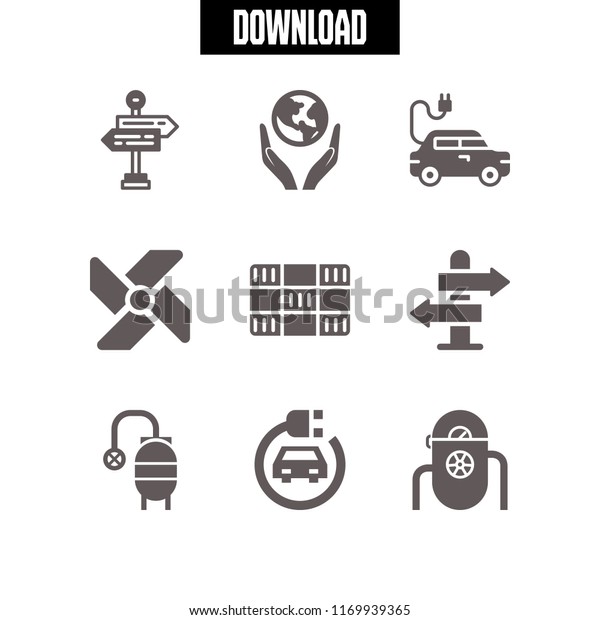 renewable icon. 9 renewable vector set. windmill,\
grid, panels and world in your hands icons for web and design about\
renewable theme
