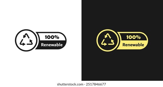 Renewable icon. Renewable energy or product sign, sticker, label, package stamp. Ecologically safe. Vector. 100% renewable.