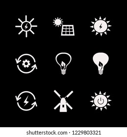 renewable icon. renewable vector icons set recycle gear, windmill, solar panel and bulb leaf