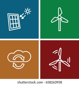 Renewable icons set. set of 4 renewable outline icons such as solar panel, mill
