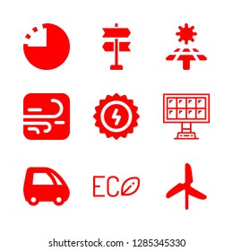 renewable icons set with solar panel, circular graphic and panel vector set