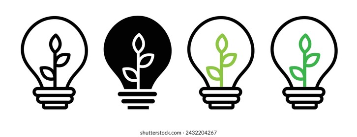 Renewable Illumination Line Icon. Eco Lightbulb Icon in Outline and Solid Flat Style.