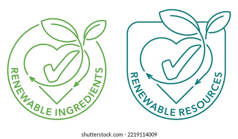 Ingredientes renovables pegan con forma de corazón. Insignia para los programas locales de reciclado y etiquetado