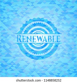 Renewable light blue emblem with mosaic background