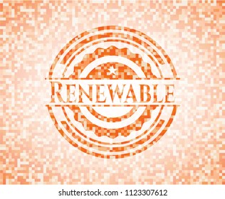 Renewable orange mosaic emblem with background