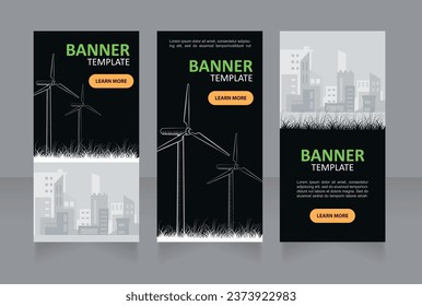 Energía renovable para la plantilla de diseño de banners web de la ciudad. Volante vectorial con espacio de texto. Cartel publicitario con espacio de copia personalizado. Afiche para anuncios que se puede imprimir. Fuentes ariales, calibri utilizadas