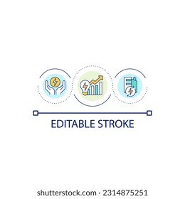 Renewable power efficiency loop concept icon. Sustainable economy. Optimal energy solution abstract idea thin line illustration. Isolated outline drawing. Editable stroke. Arial font used