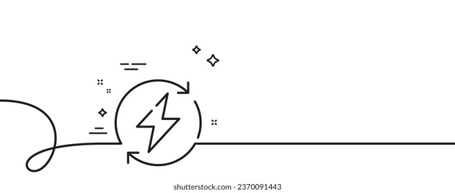 Icono de línea de alimentación renovable. Una línea continua con curl. Actualizar el signo de energía eléctrica. Símbolo de rayo. Banda de contorno simple de potencia renovable. Patrón de curva de bucle. Vector