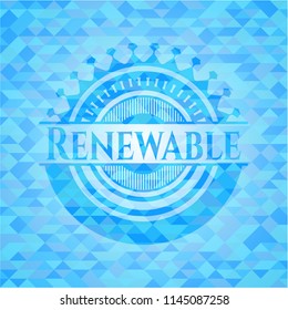 Renewable realistic sky blue emblem. Mosaic background