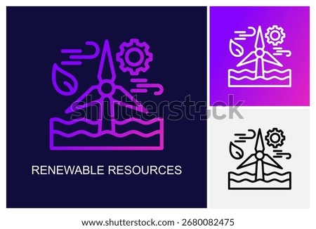 Renewable Resources Icon.Style Is A Line Graphic Symbol In Black, Gradient, White Color Variants