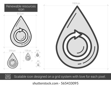 Renewable resources vector line icon isolated on white background. Renewable resources line icon for infographic, website or app. Scalable icon designed on a grid system.