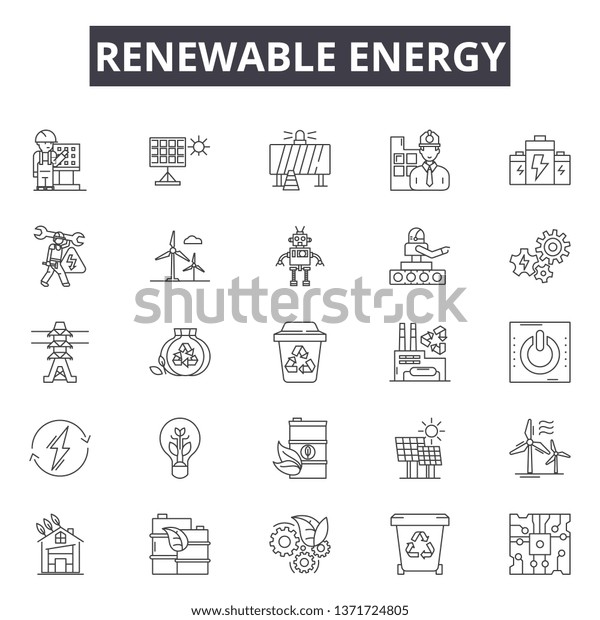 Renewable\
services line icons, signs set, vector. Renewable services outline\
concept, illustration:\
service,repair,renewable,concept,technology,business