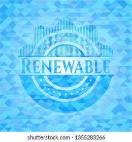 Renewable sky blue emblem with mosaic background