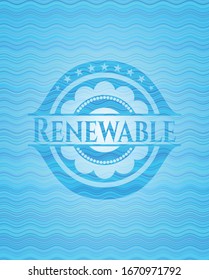 Renewable sky blue water wave style emblem. Vector Illustration. Detailed.