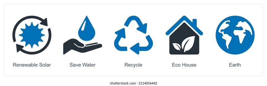 Renewable Solar And Save Water Icon Concept