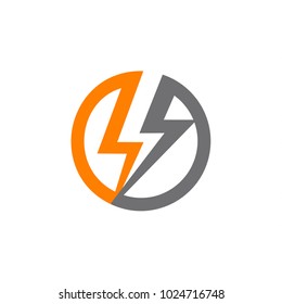 Renewable sources of energy, lightning in circle abstract vector logo.