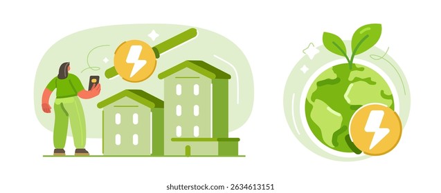 Renewable and sustainable energy. Green electricity eco concept. Environmental protection