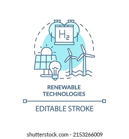 Renewable technologies turquoise concept icon. Efficient energy planning abstract idea thin line illustration. Isolated outline drawing. Editable stroke. Arial, Myriad Pro-Bold fonts used