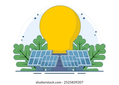 tecnologia renovável ou conceito de energia verde, transporte ecológico, ecologia, transporte elétrico e-motion, carros elétricos, painéis solares e turbinas eólicas, energia alternativa. ilustração vetorial plana.