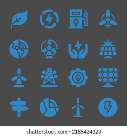 renewable web icons. Green energy and Energy, Wind and Solar panel symbol, vector signs