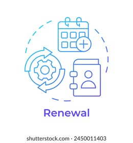 Icono de concepto de degradado azul Renovación. Período de préstamo, circulación de libros. Servicio al cliente. Ilustración de línea de forma redonda. Abstractas idea. Diseño gráfico. Fácil de usar en infografía, post de blog