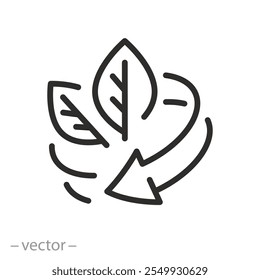 renewal of nature, organic recycle icon, eco recycle round, ecology circle refresh or restart, thin line symbol on white background - editable stroke vector illustration