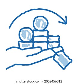 renewal re-investing mountains of coins sketch icon vector. Hand drawn blue doodle line art renewal re-investing mountains of coins sign. isolated symbol illustration