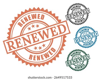 Renewed stamp vector graphic set in various colors for business and official document use case design
