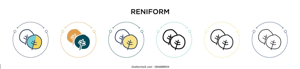 Reniform icon in filled, thin line, outline and stroke style. Vector illustration of two colored and black reniform vector icons designs can be used for mobile, ui, web