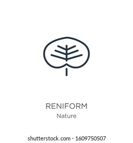 Reniform icon. Thin linear reniform outline icon isolated on white background from nature collection. Line vector sign, symbol for web and mobile