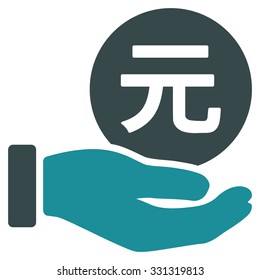 Renminbi Yuan Coin Payment vector icon. Style is flat bicolor soft blue symbol, rounded angles, white background.